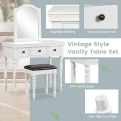 Costway Vanity Table Set Makeup Desk Cushioned Stool 3 Drawer Large Mirror White/Walnut -Baxton Studio Sale Shop GUEST f28cea69 339f 4ed5 a07a 2edef11eb614