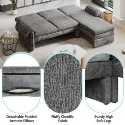 CIPACHO Gray Convertible Futon Sofa Bed With Adjustable Backrest Reversible Chaise Lounge And Two Removable Armrest Pillows -Baxton Studio Sale Shop GUEST f2b68a92 1582 4ac3 9aac aea7ff37c81b