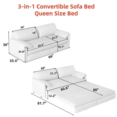Modern Queen Size Pull-Out Sleeper Sofa Bed With Storage, 3-in-1 Convertible Sleeper Sofa Couch For Small Apartment Or Living Room–The Pop Home 3 Modern Queen Size Pull-Out Sleeper Sofa Bed With Storage, 3-in-1 Convertible Sleeper Sofa Couch For Small Apartment Or Living Room–The Pop Home - Image 3