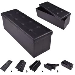 Costway 45''x15''x15'' Large Folding Storage Faux Leather Ottoman Pouffe Box Stool Black