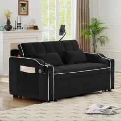 Lycvki Versatile Adjustable Velvet Pull-Out Sleeper Sofa Bed And Side Pockets