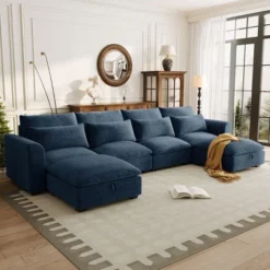 U-shaped Freely Transformable Modular Corner Sofa,Linen-Like Fabric Sectional Couch With Storage Ottomans,Versatile Living Room Sofa-Cuddlewood -Baxton Studio Sale Shop GUEST f3266e28 07b8 4075 b27a 992437e98717