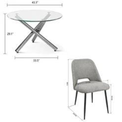 Eileen+Edwin 5-Piece Round Clear Glass Dining Table Set With 4 Upholstered Chairs -The Pop Maison -Baxton Studio Sale Shop GUEST f3ddbd2c 5379 4fda 95fa d9e1ab9ac5f4