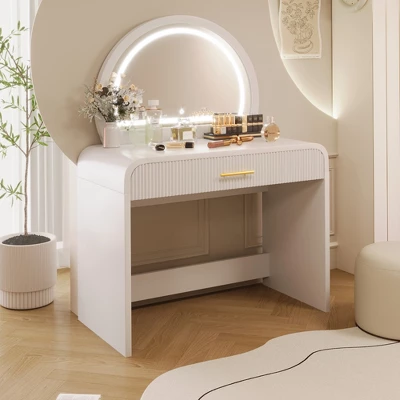 40"W Dressing Table Vanity Table Makeup Table With Touch Screen Lighted Mirror And Large Drawe - ModernLuxe 1 40"W Dressing Table Vanity Table Makeup Table With Touch Screen Lighted Mirror And Large Drawe - ModernLuxe