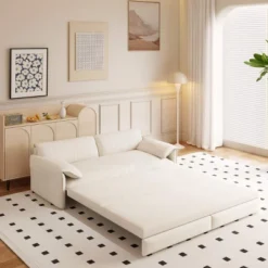 Modern Queen Size Pull-Out Sleeper Sofa Bed With Storage, 3-in-1 Convertible Sleeper Sofa Couch For Small Apartment Or Living Room–The Pop Home