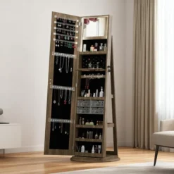 KWPZQEB 360° Swivel Jewelry Cabinet, Lockable Jewelry Organizer With Full-Length Mirror, Rear Storage Shelves, Jewelry Armoire For Bedroom 23 KWPZQEB 360° Swivel Jewelry Cabinet, Lockable Jewelry Organizer With Full-Length Mirror, Rear Storage Shelves, Jewelry Armoire For Bedroom -Baxton Studio Sale Shop GUEST f4c32a56 b38c 48b7 8303 5b80b4d18dc7