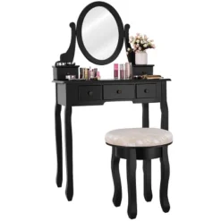 Costway Vanity Table Makeup Table Cushioned Mirror 5 Drawers Black 15 Costway Vanity Table Makeup Table Cushioned Mirror 5 Drawers Black -Baxton Studio Sale Shop GUEST f5307e06 2e1e 40bc 9524 95db11aed3bc