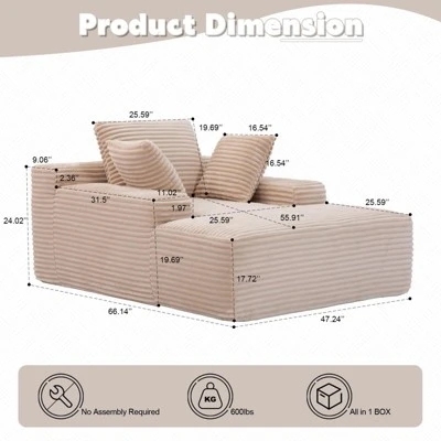 Okak Modern Oversized Chaise Lounge Sleeper Sofa Bed With Armrest & Throw Pillows,Upholstered Deep Seat Futon Sofa Couch For Living Room 4 Okak Modern Oversized Chaise Lounge Sleeper Sofa Bed With Armrest & Throw Pillows,Upholstered Deep Seat Futon Sofa Couch For Living Room - Image 4