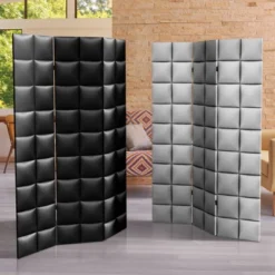 6" Double Sided Glam Leather Print Canvas Room Divider Black - Oriental Furniture -Baxton Studio Sale Shop GUEST f5443384 ac72 439d a511 258a2396bb4b