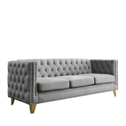 Living Room Modern Velvet Sofa With Button Tufted Square Arms And Metal Legs - ModernLuxe -Baxton Studio Sale Shop GUEST f5aa58f9 0bb2 44cd 8ea4 e5e79968b33d