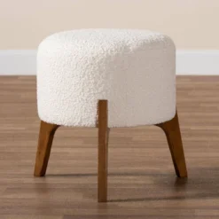 Elkie Fabric And Wood Ottoman Footstool Cream/Walnut Brown - Baxton Studio -Baxton Studio Sale Shop GUEST f5c9208e e2e2 4845 a121 6acb25f67874