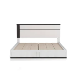 California King Pape Platform Bed With 2 Foot Drawers White/Metallic Gray - MiBasics: Contemporary Storage, No Box Spring Needed -Baxton Studio Sale Shop GUEST f62bdc0d 7c47 4530 831d 199a758c533e