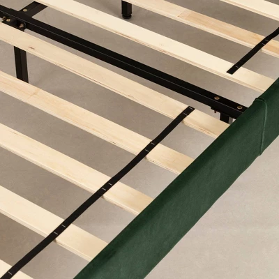 Queen Flam Upholstered Complete Platform Bed Dark Green - South Shore 3 Queen Flam Upholstered Complete Platform Bed Dark Green - South Shore - Image 3