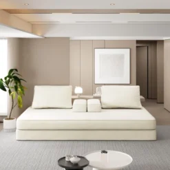 Convertible Sofa Bed With Removable Backrests & Pillows, Fluffy Chenille DIY Sleeper Sofa Couch Chaise Lounge Game Pad - ModernLuxe -Baxton Studio Sale Shop GUEST f6ab0a73 345a 4074 97eb 10b284e48bca