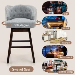 Costway Set Of 2 Swivel Bar Stools Tufted Bar Height Pub Chairs With Rubber Wood Legs Grey/Beige -Baxton Studio Sale Shop GUEST f71c9788 566b 4ce5 8c5a 3a9d27adf6cf