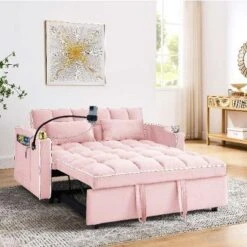 CAVINAS Velvet Pull-Out Sofa Bed, Versatile Foldable Sofa, Modern Loveseat Sofa With Usb Port/Ashtray/Swivel Phone Stand, Sleeper Sofa Couch -Baxton Studio Sale Shop GUEST f76698e7 a447 42ff 800c 6c1bd6a97674