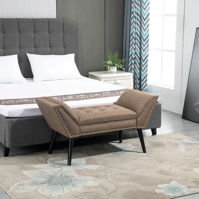 HOMCOM Modern Button Tufted Sitting Bench, Accent Fabric Upholstered Ottoman For Bedroom Or Living Room 2 HOMCOM Modern Button Tufted Sitting Bench, Accent Fabric Upholstered Ottoman For Bedroom Or Living Room - Image 2