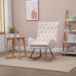 HomCom Mid-Century Tufted Wingback Fabric Rocking Chair -Baxton Studio Sale Shop GUEST f7cd83d6 3cd2 4208 8486 e5d20919c00d