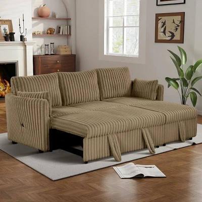 CLIHOME 58" Chenille Plush Sleeper Sofa Bed For 3-seat Sofa Pullout Sleeper Sofa Couches With 2 Pillows For Living Room, Corduroy 1 CLIHOME 58" Chenille Plush Sleeper Sofa Bed For 3-seat Sofa Pullout Sleeper Sofa Couches With 2 Pillows For Living Room, Corduroy