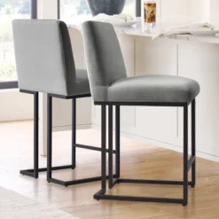 Set Of 2 Mason 25" Contemporary Armless Upholstered Fabric With Black Metal Sled Legs Counter Height Barstools-The Pop Maison -Baxton Studio Sale Shop GUEST f817d0f3 5f49 4bd1 a224 68d8a8b085a3