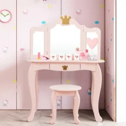 Costway Kids Makeup Dressing Table Chair Set Princess Vanity & Tri-folding Mirror 13 Costway Kids Makeup Dressing Table Chair Set Princess Vanity & Tri-folding Mirror -Baxton Studio Sale Shop GUEST f8895ce8 bca3 40fc 9ff5 3989b4a9ec9a