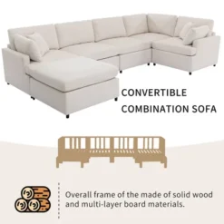 100"W U-Shape Sectional Sofa, 6-Seater Modern Large Sofa Couch With Removable Ottomans 4L, Beige/Gray -ModernLuxe -Baxton Studio Sale Shop GUEST f89fb44a 8618 4c0e bdf0 b95c2eb7997c