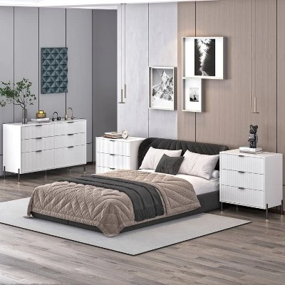Festivo 3pc Modern Elegance 3 Drawer Nightstands And 6 Drawer Dresser Set Off-White 2 Festivo 3pc Modern Elegance 3 Drawer Nightstands And 6 Drawer Dresser Set Off-White - Image 2