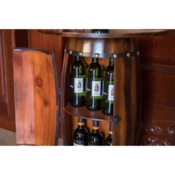 Vintiquewise Rustic Lockable Barrel Shaped Wine Bar Cabinet Wooden End Table -Baxton Studio Sale Shop GUEST f913968a 3ab5 4908 b3a3 55ea74188149