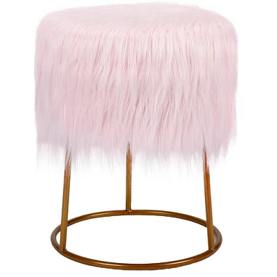 BirdRock Home Round Pink Faux Fur Foot Stool Storage Ottoman With Pale Gold Legs 1 BirdRock Home Round Pink Faux Fur Foot Stool Storage Ottoman With Pale Gold Legs