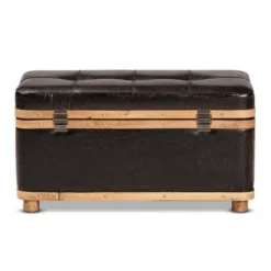 Gendry Faux Leather Upholstered And Wood Large Storage Ottoman Dark Brown/Oak Brown - Baxton Studio -Baxton Studio Sale Shop GUEST f9457d76 d187 446f af55 8725ff42a242