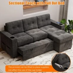 L-Shaped Sleeper Sofa Bed With Pull-Out Mattress, Storage Armrests, Cup Holders & USB, Space Saving Sectional Couch -Baxton Studio Sale Shop GUEST f951a45c 6385 47d5 abb8 ee907bad7ad4