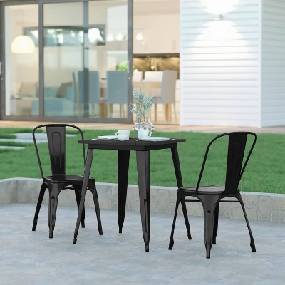 Emma And Oliver Indoor/Outdoor Dining Table, 23.75" Square All Weather Poly Resin Top With Steel Base 1 Emma And Oliver Indoor/Outdoor Dining Table, 23.75" Square All Weather Poly Resin Top With Steel Base