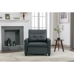 34.26"W Faux Leather/Linen/Tech Cloth Upholstered Convertible Pull Out Sleeper Sofa Bed With USB Ports, Cup Holders And Side Pockets, 4L -ModernLuxe