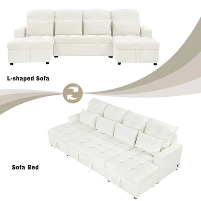 110.2"W Oversized U-Shaped Sectional Sofa, Pull-Out Sofa Bed With Double Storage Chaise Lounges And 2 USB Ports - ModernLuxe 3 110.2"W Oversized U-Shaped Sectional Sofa, Pull-Out Sofa Bed With Double Storage Chaise Lounges And 2 USB Ports - ModernLuxe - Image 3