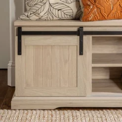 48" Transitional Sliding Door Wood And Metal Bench - Saracina Home -Baxton Studio Sale Shop GUEST f9fbf77b c988 4b5d 96d0 71469346d6f6