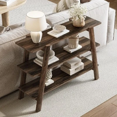Tribesigns 41.3"Entryway Table Console Tables, 3-Tier Narrow Long With Open Storage Shelves For Living Room, Foyer,Entrance,Hallway,Rustic Brown 3 Tribesigns 41.3"Entryway Table Console Tables, 3-Tier Narrow Long With Open Storage Shelves For Living Room, Foyer,Entrance,Hallway,Rustic Brown - Image 3