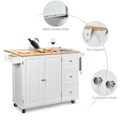 Costway Drop-Leaf Kitchen Island Trolley Cart Wood Storage Cabinet W/ Spice Rack White -Baxton Studio Sale Shop GUEST fa937470 6812 4d9f bace 97cfa6a7d01c