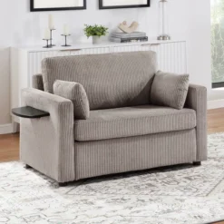 Whisen Twin Sofa Bed & Sleeper Sofa With Foldable Mattress, Side Table, Storage Pocket And USB Ports -Baxton Studio Sale Shop GUEST fac9a788 1e16 492b ad46 d48798a6bbf3