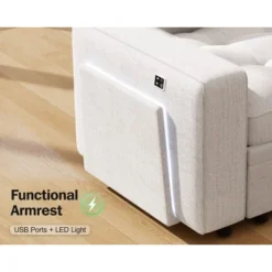 Vipbear 7 Seat L Shaped Modular Sectional Sleeper Sofa Bed With Pull Out Bed/Reclining Backrest/USB Ports/Table/LED Light/Storage Seat, Chenille -Baxton Studio Sale Shop GUEST fad72a47 9e4e 443a 81cc ddf188fa4ddc