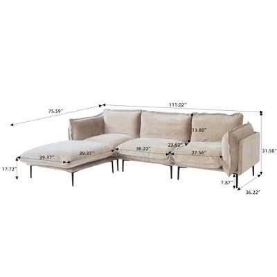 WJShome Velvet Modular Sectional Sofa With Chaise,111" Modern L-Shaped Couch For Living Room With Removable Cushions And 8" High Metal Legs 3 WJShome Velvet Modular Sectional Sofa With Chaise,111" Modern L-Shaped Couch For Living Room With Removable Cushions And 8" High Metal Legs - Image 3