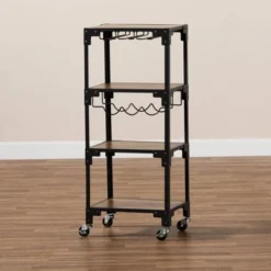 4 Tier Victor Wood And Metal Mobile Wine Cart Walnut/Black - Baxton Studio -Baxton Studio Sale Shop GUEST fb3eb412 47ce 4379 93e6 a11217273b8b