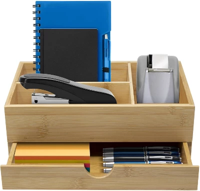 Sorbus Bamboo Desktop Organizer With Pull-Out Drawer 4 Sorbus Bamboo Desktop Organizer With Pull-Out Drawer - Image 4