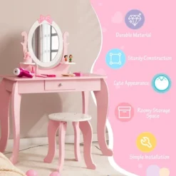Costway Kid Vanity Table Stool Set With Adjustable Mirror Storage Drawer Makeup Pink -Baxton Studio Sale Shop GUEST fb94d9ce 78b9 4634 bd63 26a668a3345d