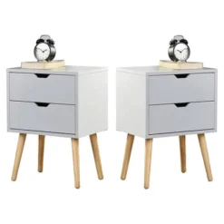 Sweetgo Modern Wooden Bedroom Nightstand End Side Table With 4 Anti-Slip Rubber Padded Legs, And 2 Groove-Handled Storage Drawers 10 Sweetgo Modern Wooden Bedroom Nightstand End Side Table With 4 Anti-Slip Rubber Padded Legs, And 2 Groove-Handled Storage Drawers -Baxton Studio Sale Shop GUEST fb9992ae d635 4699 891e ac8db101920f