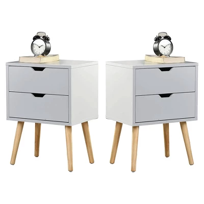 Sweetgo Modern Wooden Bedroom Nightstand End Side Table With 4 Anti-Slip Rubber Padded Legs, And 2 Groove-Handled Storage Drawers 5 Sweetgo Modern Wooden Bedroom Nightstand End Side Table With 4 Anti-Slip Rubber Padded Legs, And 2 Groove-Handled Storage Drawers - Image 5