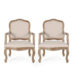 Set Of 2 Andrea French Country Wood Upholstered Dining Armchairs - Christopher Knight Home -Baxton Studio Sale Shop GUEST fbb31e6e 667c 4058 8270 690788356cc3