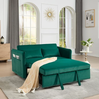 Modern 55" Convertible Velvet Sleeper Sofa Bed With Adjustable Backrest, Compact Pull-Out Loveseat For Small Apartments Or Offices-The Pop Home 9 Modern 55" Convertible Velvet Sleeper Sofa Bed With Adjustable Backrest, Compact Pull-Out Loveseat For Small Apartments Or Offices-The Pop Home - Image 9