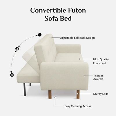 Dyonery Futon Sofa Bed, Convertible Extra Large Size Sleeper Sofa With Adjustable Backrest, Mid Century Modern Loveseat Couch 4 Dyonery Futon Sofa Bed, Convertible Extra Large Size Sleeper Sofa With Adjustable Backrest, Mid Century Modern Loveseat Couch - Image 4