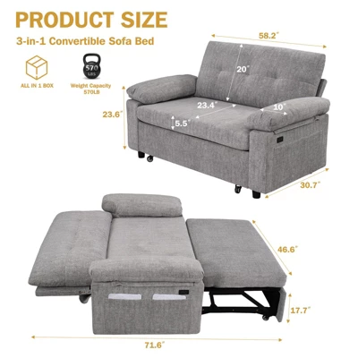 Dyonery 3-in-1 Convertible Sofa Bed, Pull Out Sleeper Sofa With Adjustable Backrest 1 Dyonery 3-in-1 Convertible Sofa Bed, Pull Out Sleeper Sofa With Adjustable Backrest