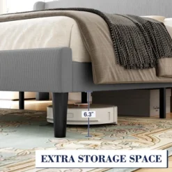 Queen Size Bed Frame With Upholstered Headboard,Wooden Platform Bed Frame With 2 Storage Pockets,Vertical Channel Tufted Wingback,Light Gray -Baxton Studio Sale Shop GUEST fc08f9f3 3463 4e7c 8405 dfaafb7cb8e4